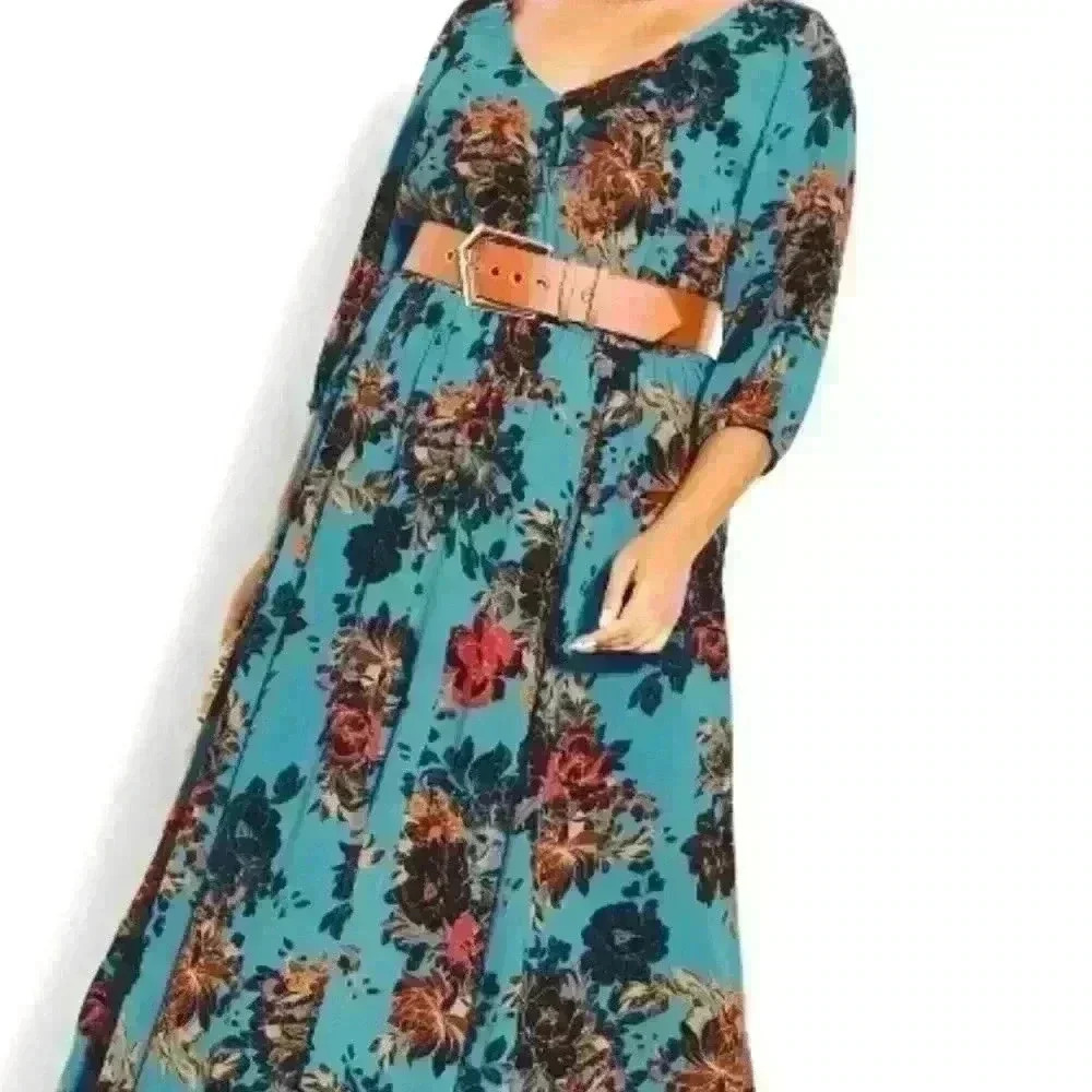 CITY CHIC TEAL MULTI MAXI DRESS SIZE XS 14